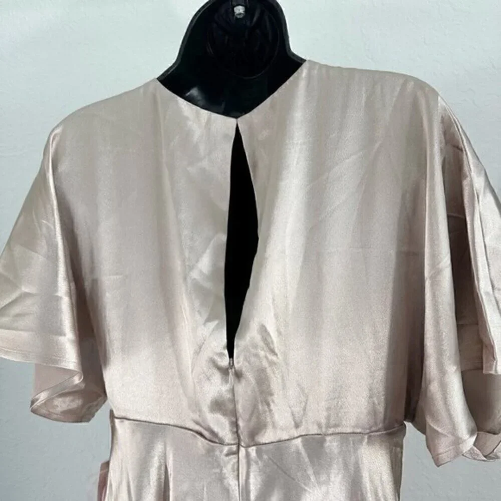 Birdy Grey Jesse Kimono Shiny Satin Flutter Sleeve Bridesmaid Dress Taupe Medium - Picture 7 of 11